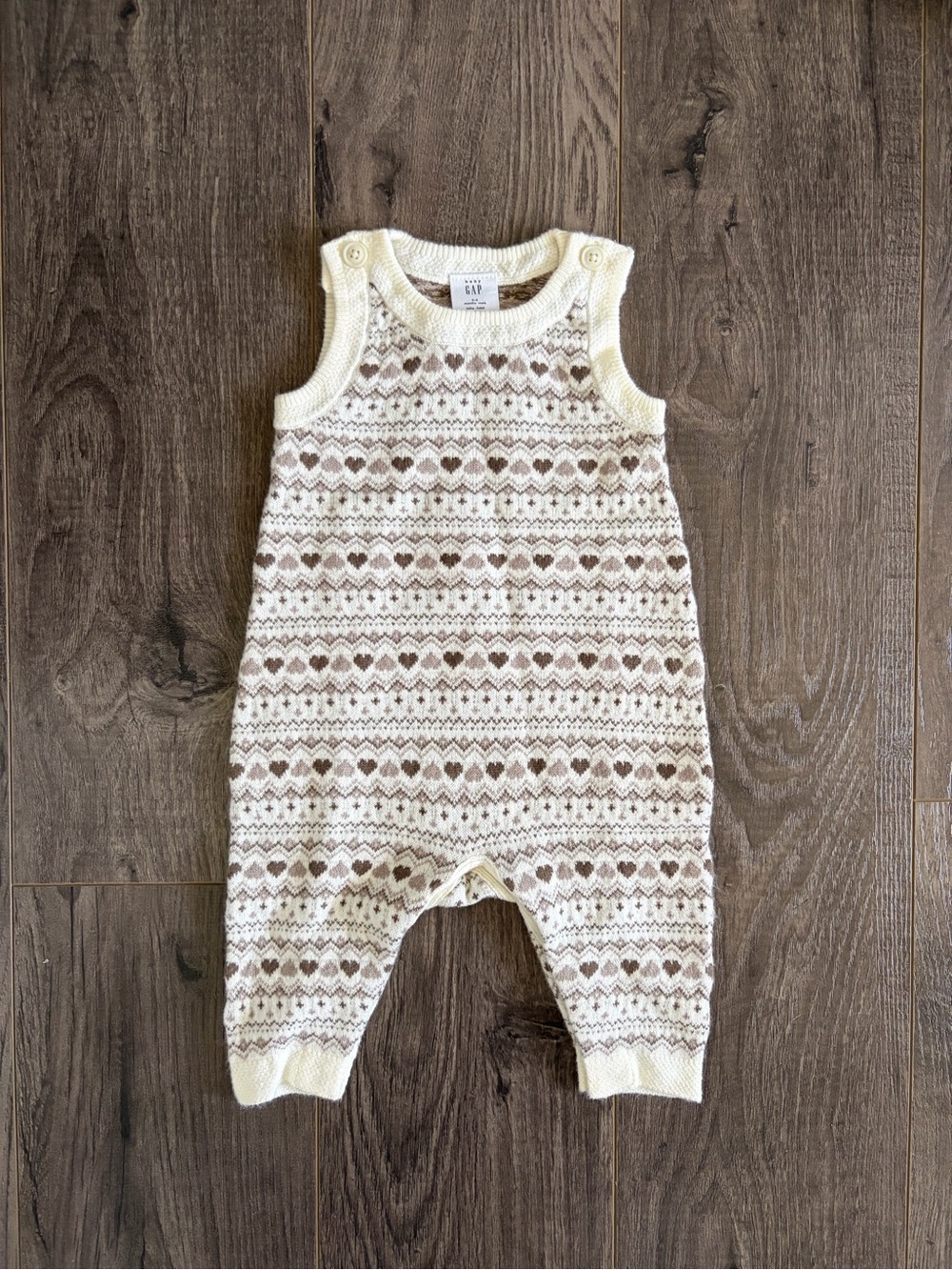 Baby Gap Cream and Brown Fair Isle Knit Sleeveless Romper, 0-3 Months